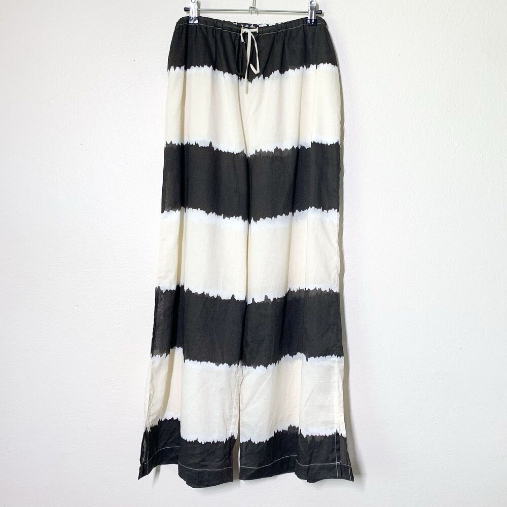 Zulu & Zephyr Wide Leg Tie Dye Stripes Pants US 6 Brown Cream 100% Cotton